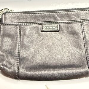 Coach Black Leather Wristlet Clutch with Logo Patch